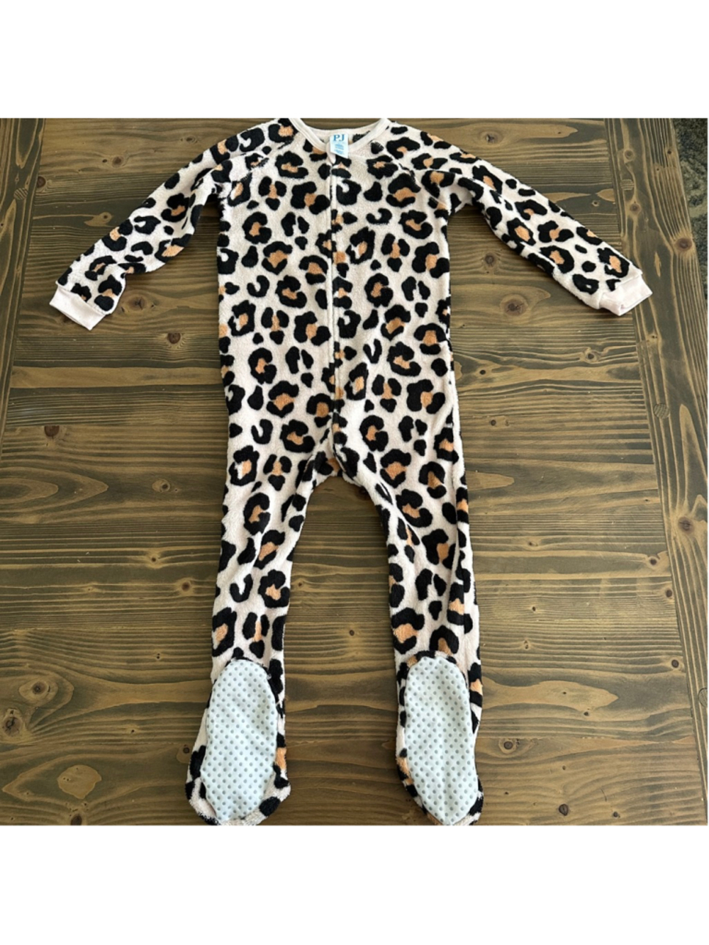 Kids PJ PLACE Leopard Print Fleece Footie Pajamas Beige Black Size 4T